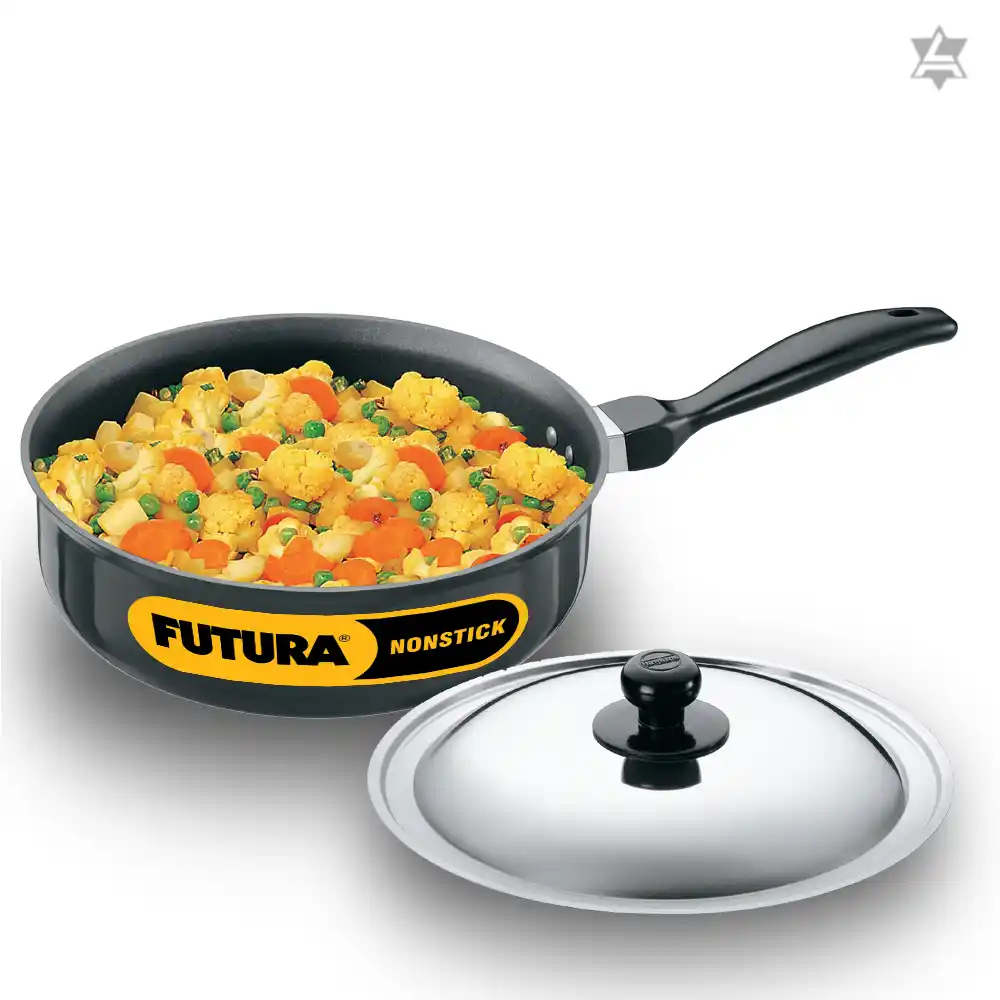 Hawkins Futura Nonstick Curry Pan (Saute Pan) 3.25 L, 24 cm, 3.25 mm with SS Lid (Black)